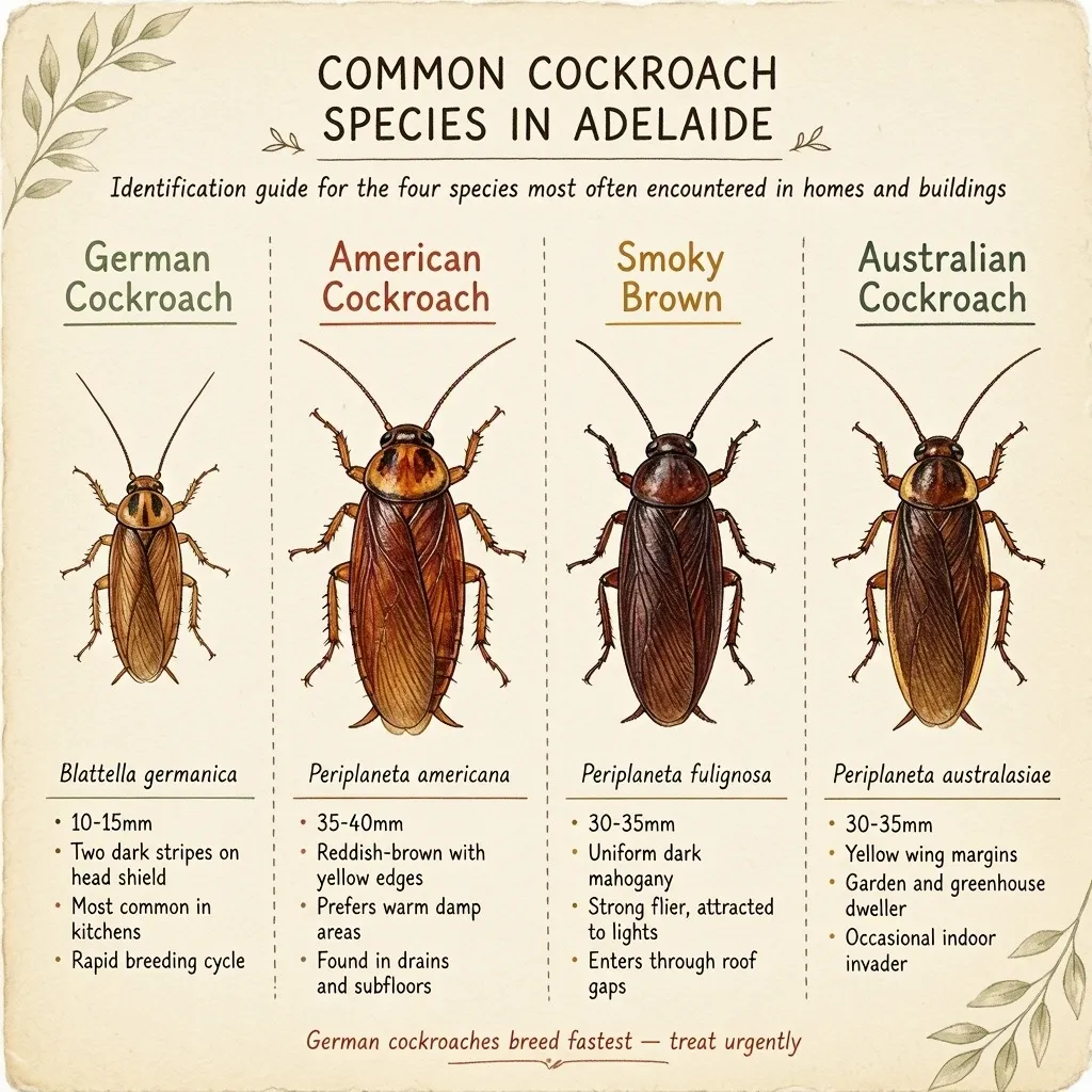 Common cockroach species found in Adelaide homes