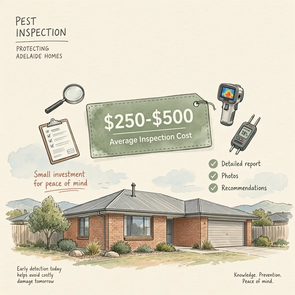 Pest inspection value infographic: the average inspection cost for a detailed report with photos and recommendations — early detection today prevents damage tomorrow