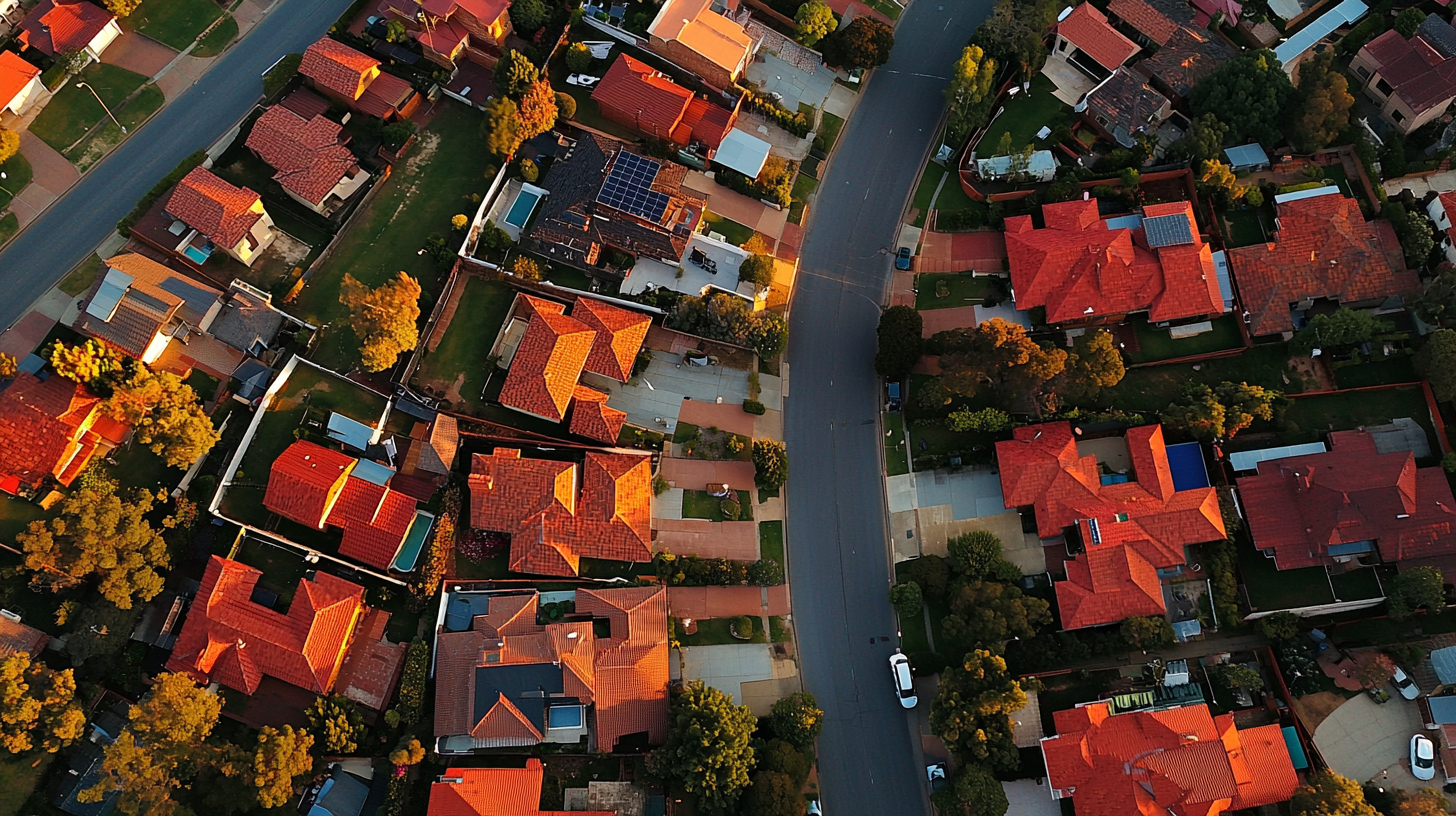 Aerial drone view of Southern Adelaide suburban homes and streets