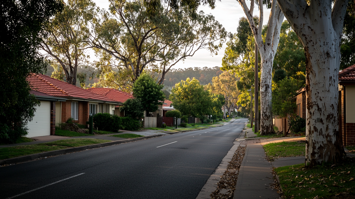 Quiet residential street in Trott Park, South Australia 5158